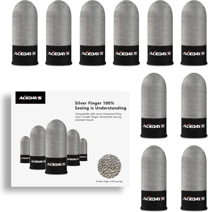 ACEDAYS Gaming Finger Sleeves,100% Visible Silver Fibers,Just Right Pressure/Breathable/Sweatproof,Gaming Gloves for PUBG Mobile/Knives Out/Call of Duty Mobile（10pcs） M - Image 1